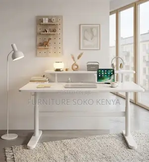 Office Desk; White Manual Adjustable Standing Desk With Hidden Drawer