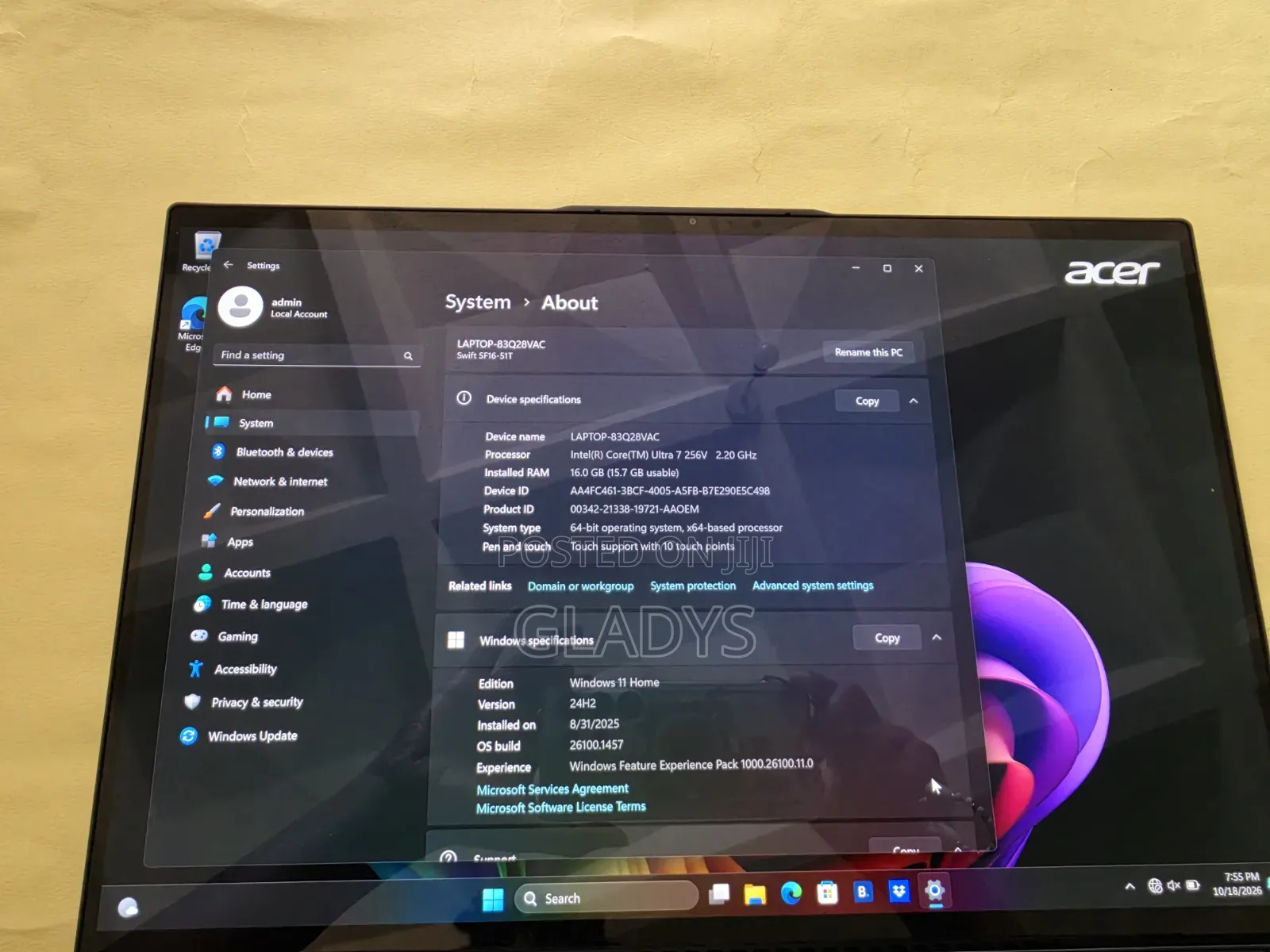 New Laptop Acer 16GB Intel Core Ultra 7 SSD 1T