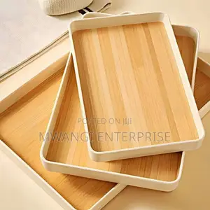 3PC Ceramic Serving & Storage Trays - Wood Grain