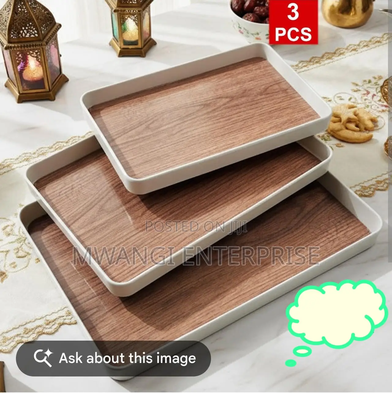 3PC Ceramic Serving Trays With White Edges