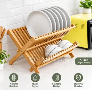 Foldable Natural Bamboo Kitchen Dish Rack