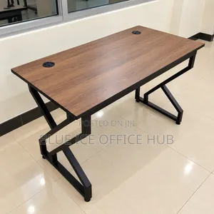 Brown Office Desk With Black Metal Frame