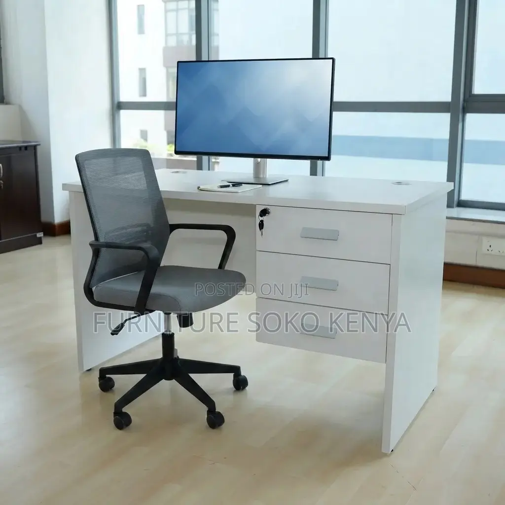 Study Combo : Modern White Office Desk & Study Chair Set
