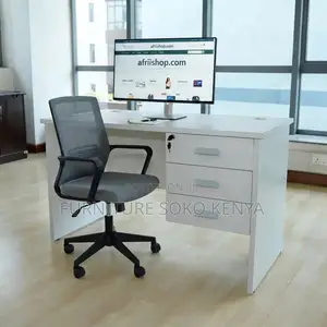 Study Combo : Modern White Office Desk & Study Chair Set