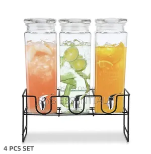 3pc Glass Juice Dispenser Set With Metallic Stand