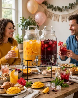 2pc Double Glass Juice Dispenser With Metallic Stand