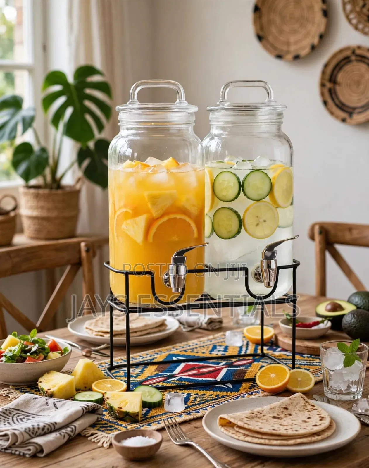 2pc Double Glass Juice Dispenser With Metallic Stand