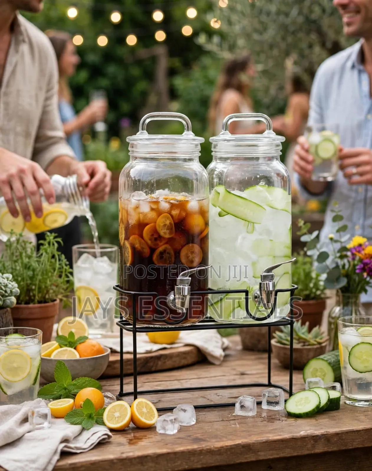 2pc Double Glass Juice Dispenser With Metallic Stand