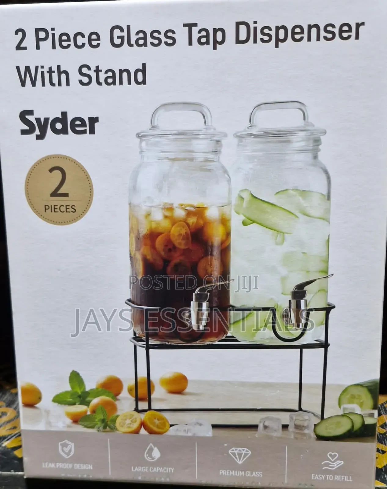 2pc Double Glass Juice Dispenser With Metallic Stand
