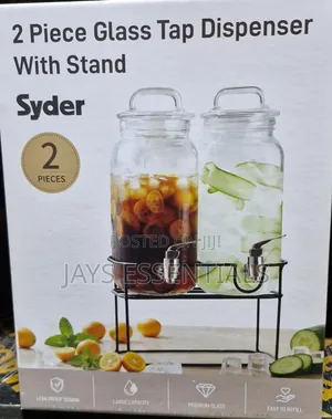 2pc Double Glass Juice Dispenser With Metallic Stand