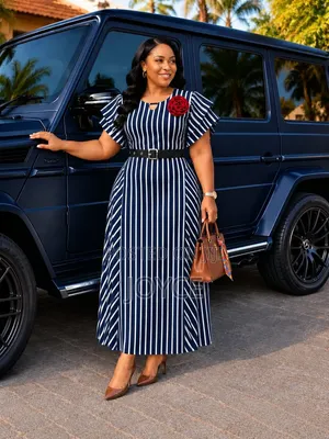 Stripped Long Dress With a Belt