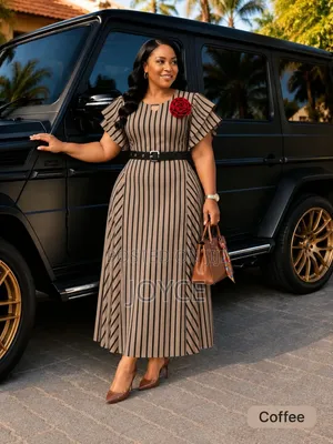 Stripped Long Dress With a Belt
