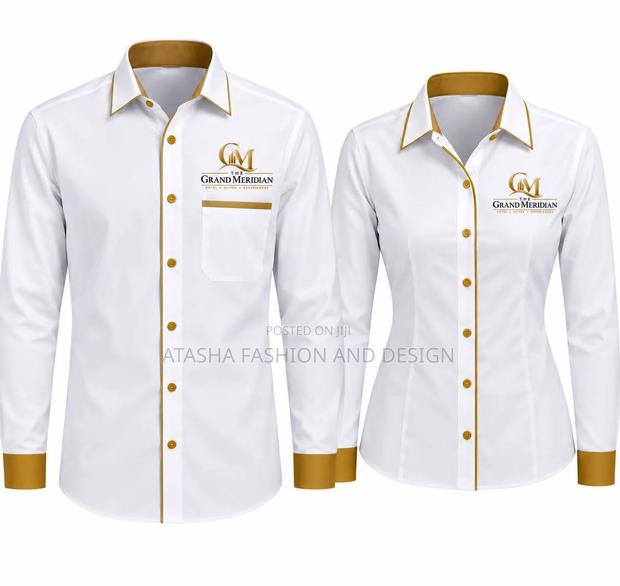 Shirt White Blended With Gold Long Sleeves