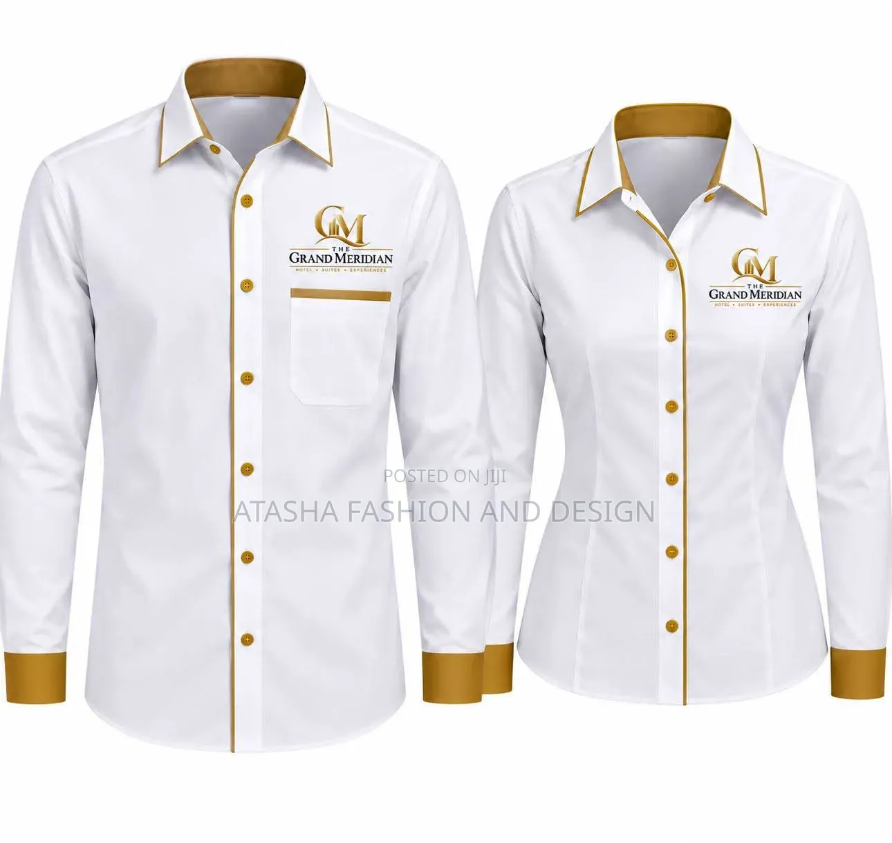 Shirt White Blended With Gold Long Sleeves