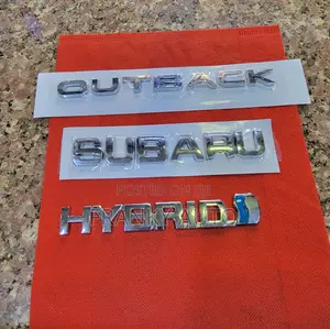 Chrome Car Emblems. Subaru, Outback, Hybrid Emblems