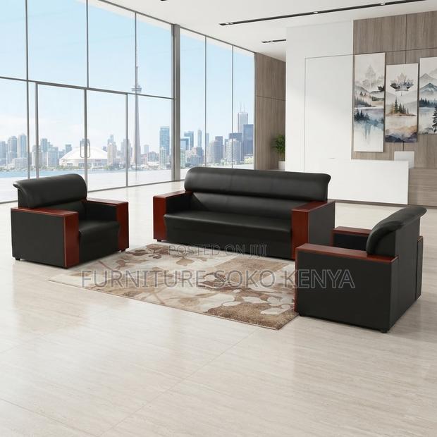 Sofas: Office Business Leather Modular Guest Arm Sofa Set - main view