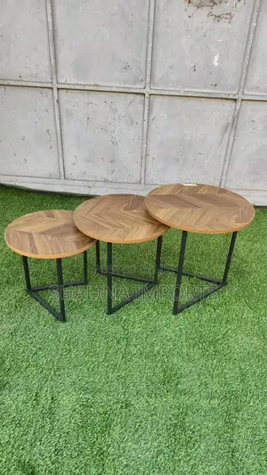 3in1 Modern Round Walnut Nesting Table With Black Stands
