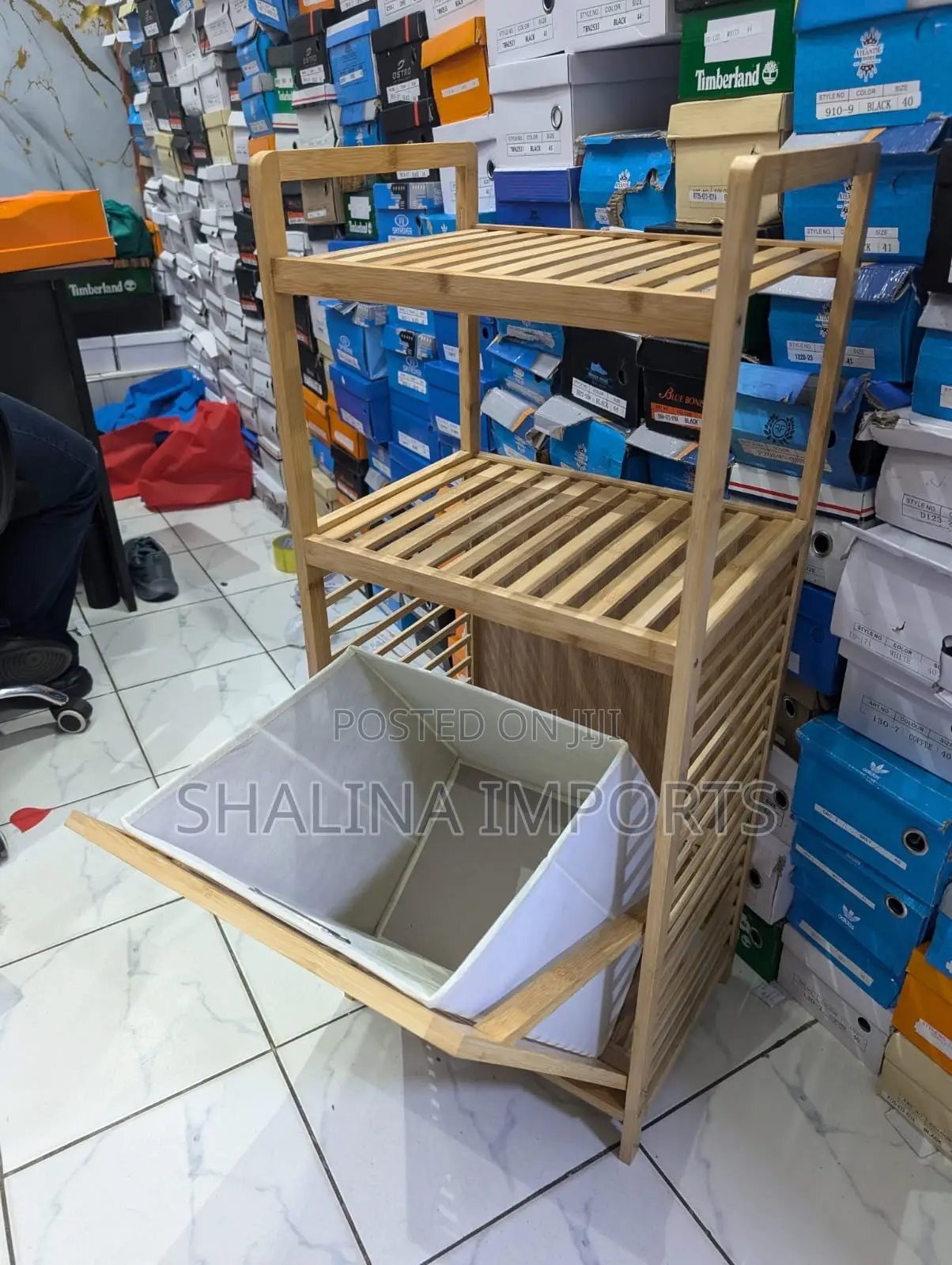2-in-1 Bamboo Laundry Hamper With Multi-Tier Storage Shelf Rack