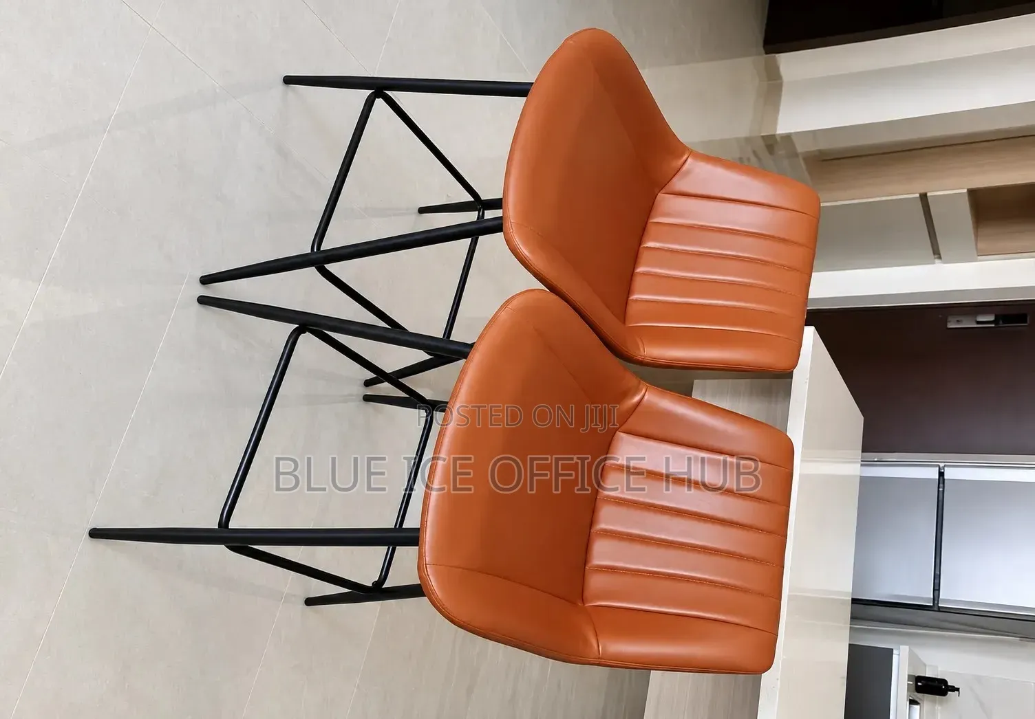 Brown Kitchen Stool With Black Metal Frame