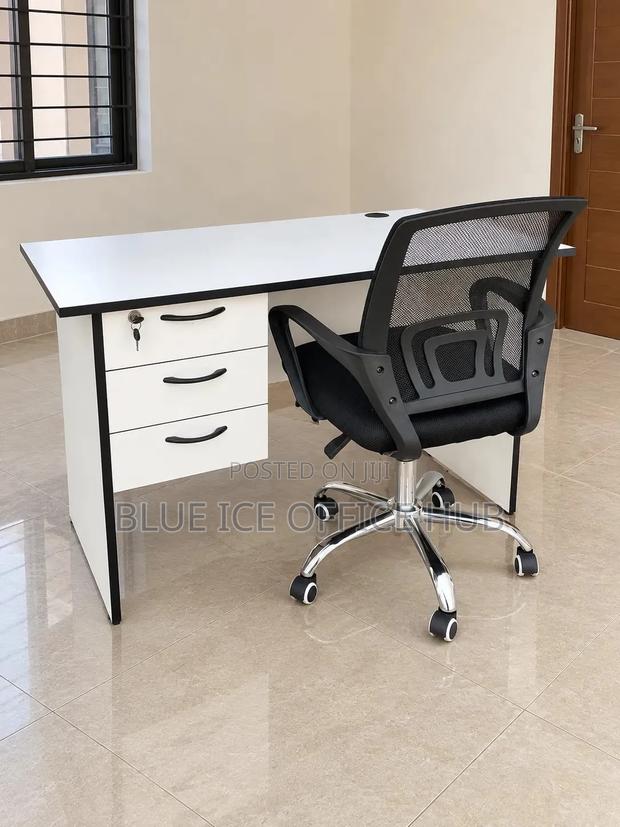 White Office Desk With Mesh Chair - thumbnail 2