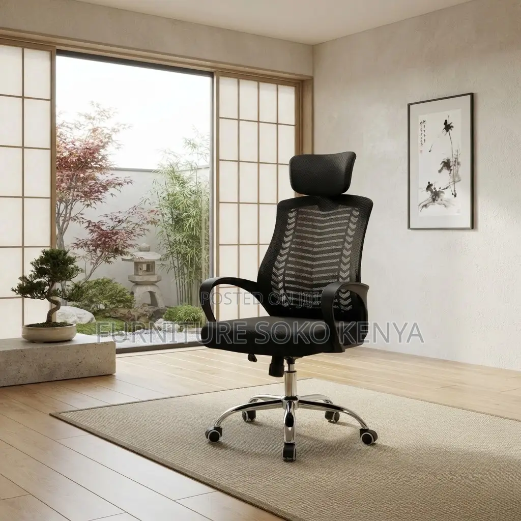 Office Chair; Black Reclining Headrest Mesh Computer Seat