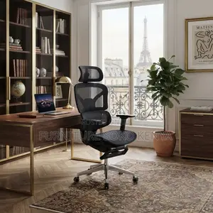 Office Chair; Black Orthopedic Mesh Executive Chair With Footrest
