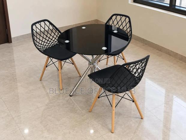 Black Round Dining Table With 3 Chairs - thumbnail 3