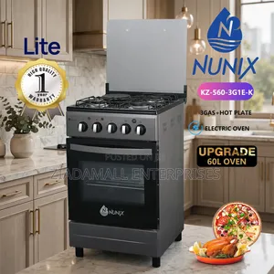 Nunix KZ-560 3+1 Standing Cooker 50x55 Electric Oven 60L - 3 Gas+Plate