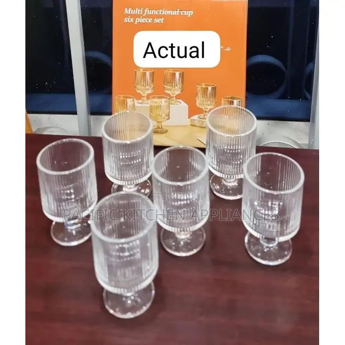 Multifunctional Ribbed Stemmed Glass Cup Set (6-Piece, 180ml