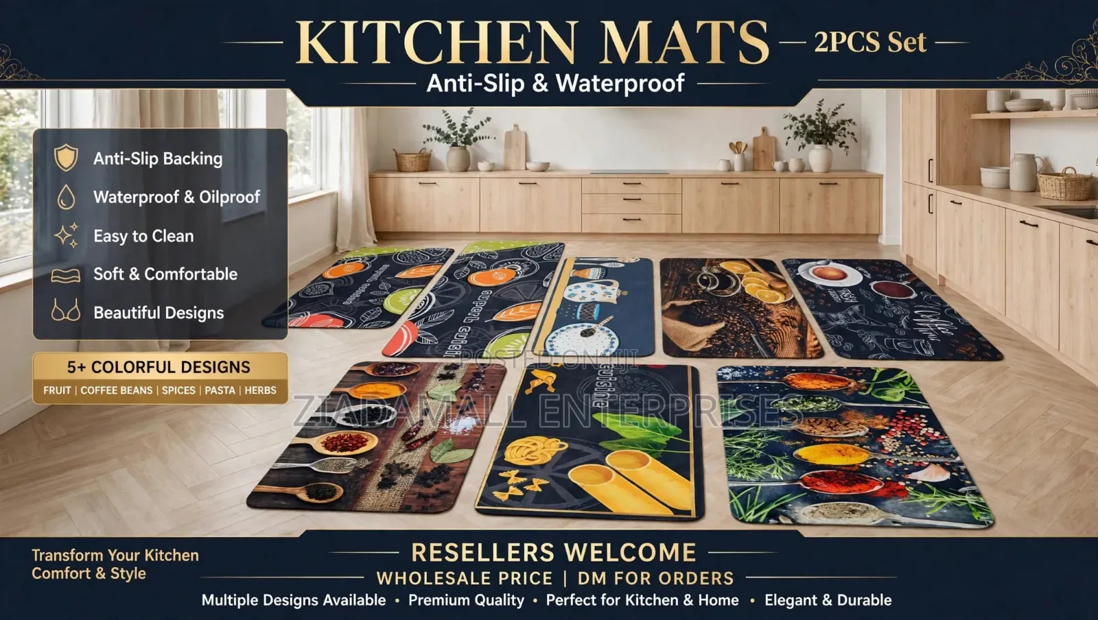 Kitchen Mats 2PCS Set - Anti-Slip Waterproof - 8 Designs -