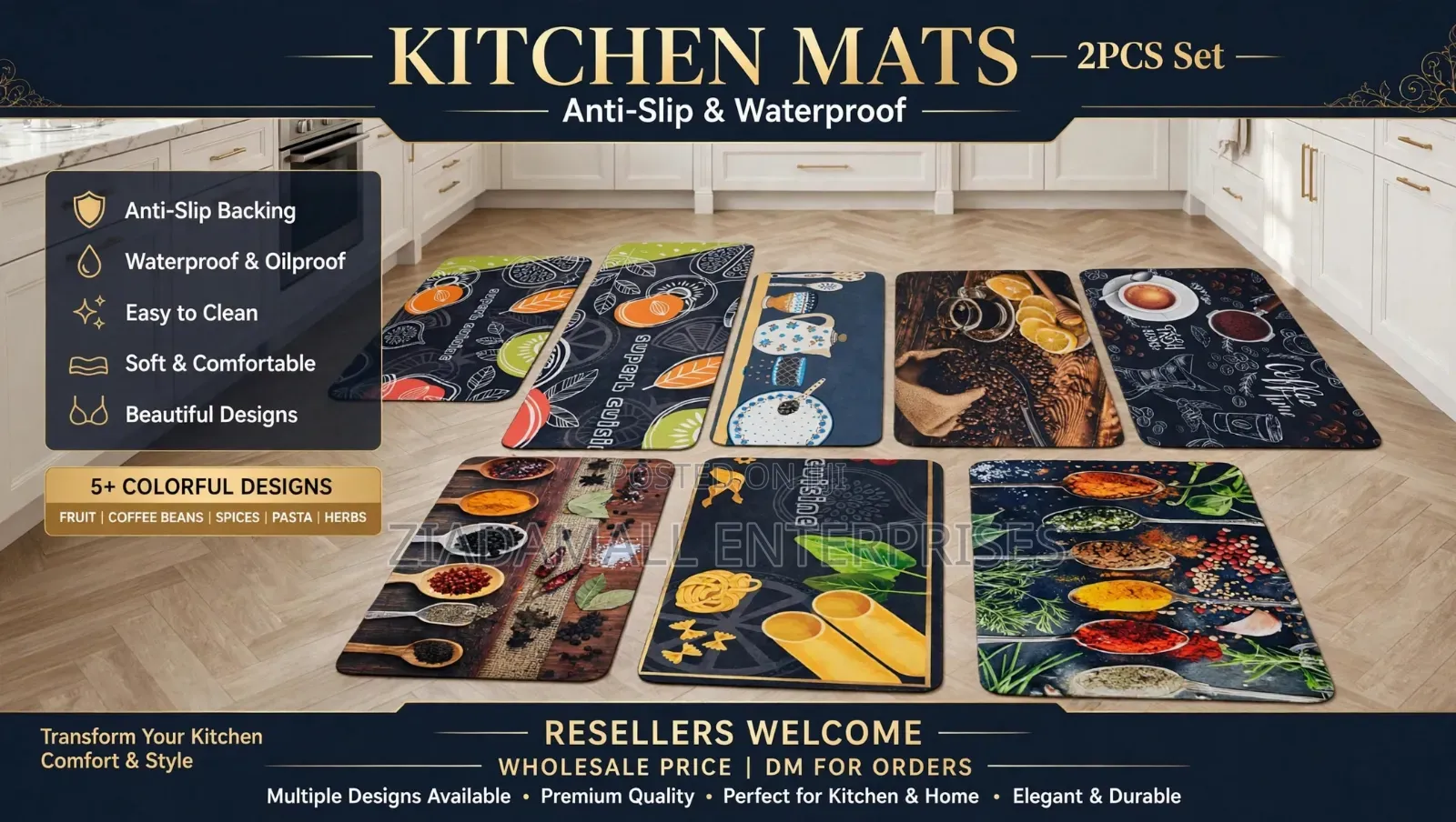 Kitchen Mats 2PCS Set - Anti-Slip Waterproof - 8 Designs -