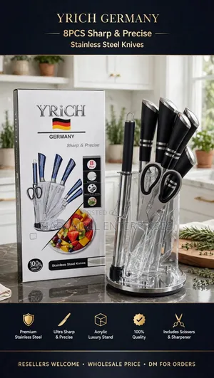 YRICH Germany 8PCS Knife Set - 5 Knives + Scissors + Sharpener + Stand