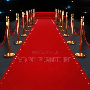Queue Barrier; Gold Steel Queue Control Post With Red Velvet Rope