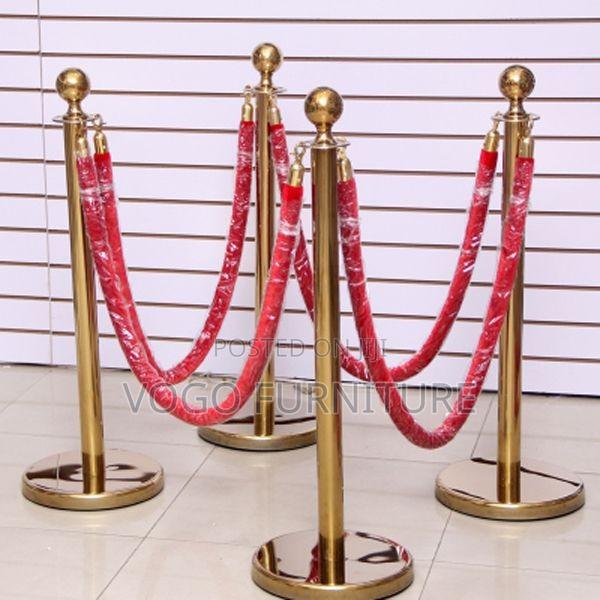 Queue Barrier; Gold Steel Queue Control Post With Red Velvet Rope - thumbnail 3