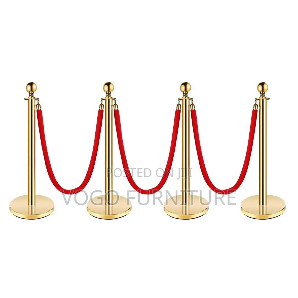 Queue Barrier; Gold Steel Queue Control Post With Red Velvet Rope