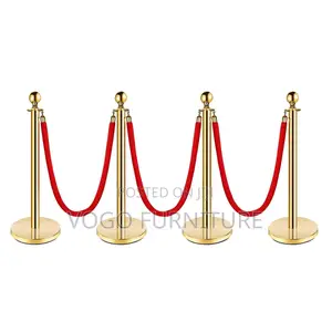 Queue Barrier; Gold Steel Queue Control Post With Red Velvet Rope