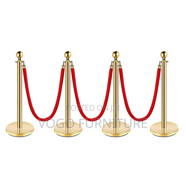 Queue Barrier; Gold Steel Queue Control Post With Red Velvet Rope - thumbnail 4
