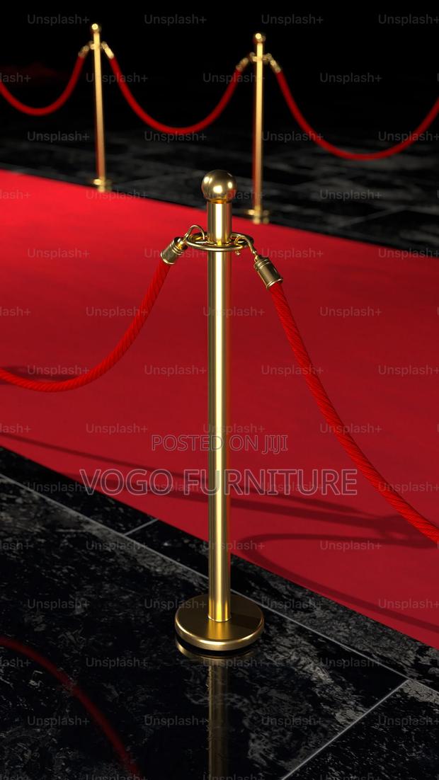 Queue Barrier; Gold Steel Queue Control Post With Red Velvet Rope - thumbnail 6