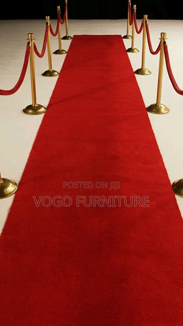 Queue Barrier; Gold Steel Queue Control Post With Red Velvet Rope