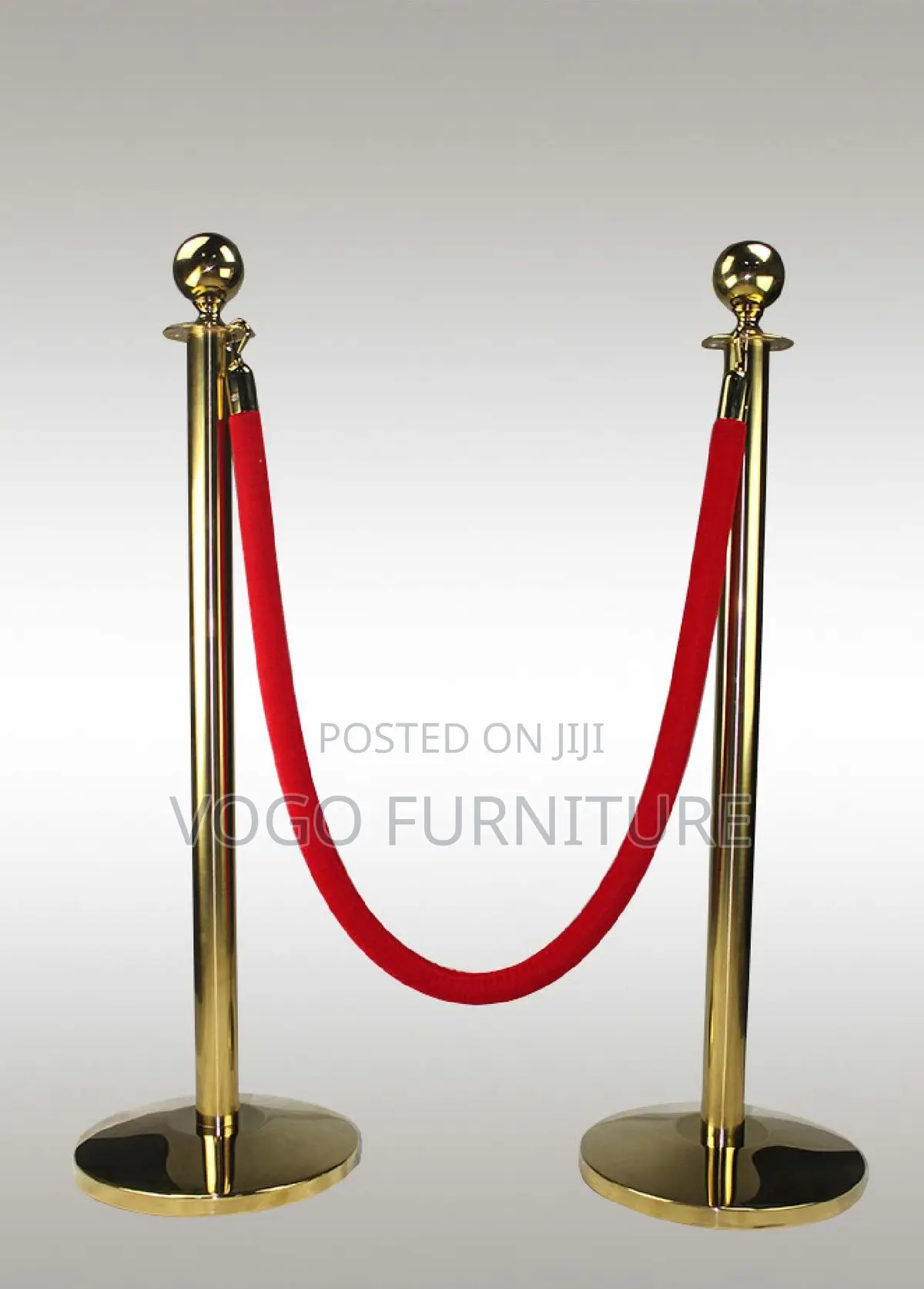 Queue Barrier; Gold Steel Queue Control Post With Red Velvet Rope