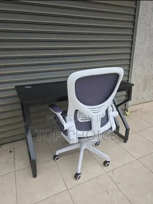 Modern Office Desk With Ergonomic Office Chair – Black and White