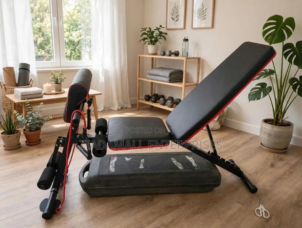 Foldable Gym Bench Adjustable Incline - Home Workout Bench + Bands