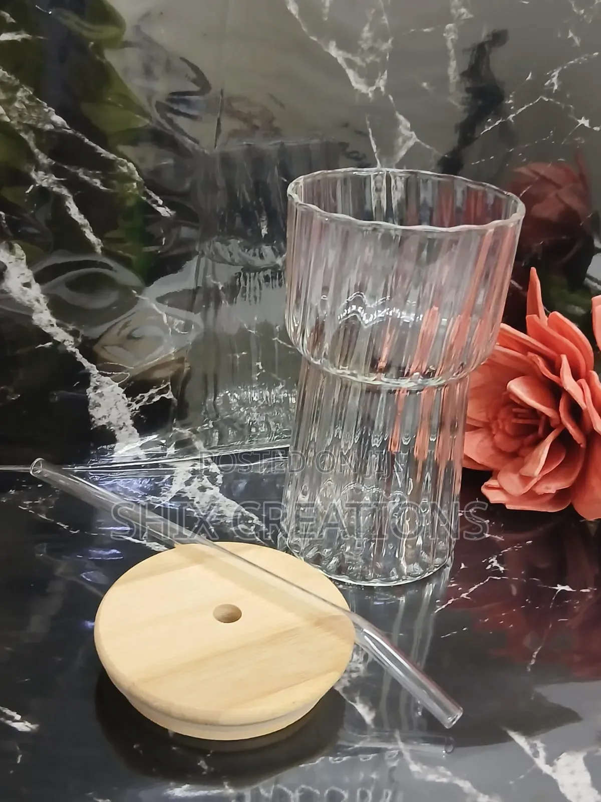 Portable Smoothie Glass Jars With Straw With Bamboo Lid