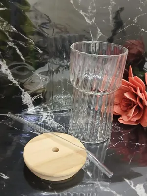 Portable Smoothie Glass Jars With Straw With Bamboo Lid