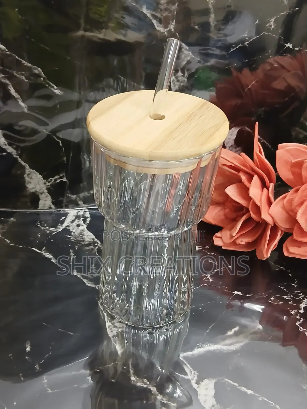 Portable Smoothie Glass Jars With Straw With Bamboo Lid