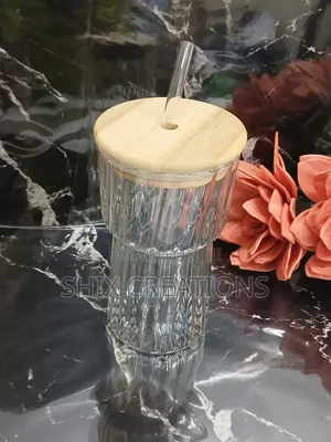 Portable Smoothie Glass Jars With Straw With Bamboo Lid