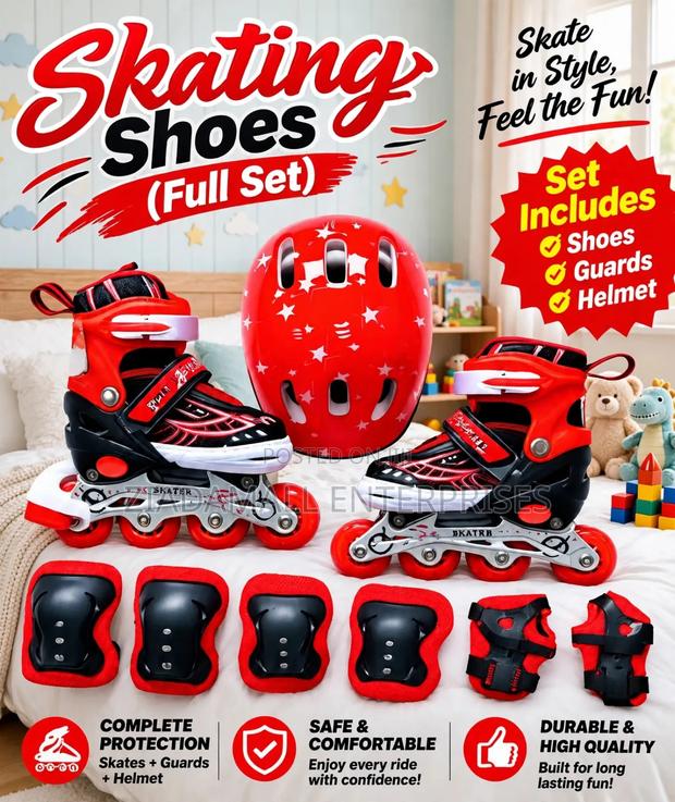 Skating Shoes Full Set Red - Helmet + Guards - Kids & Adults Sizes