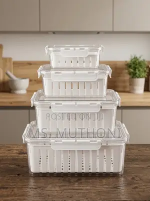 (4 PCs Set ) BPA-free Clear PET Containers Ft Inner Drain Basket.
