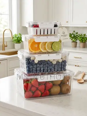 (4 PCs Set ) BPA-free Clear PET Containers Ft Inner Drain Basket.