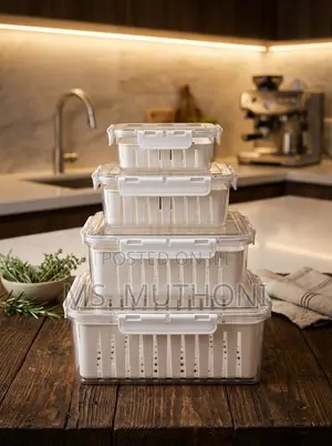 (4 PCs Set ) BPA-free Clear PET Containers Ft Inner Drain Basket.